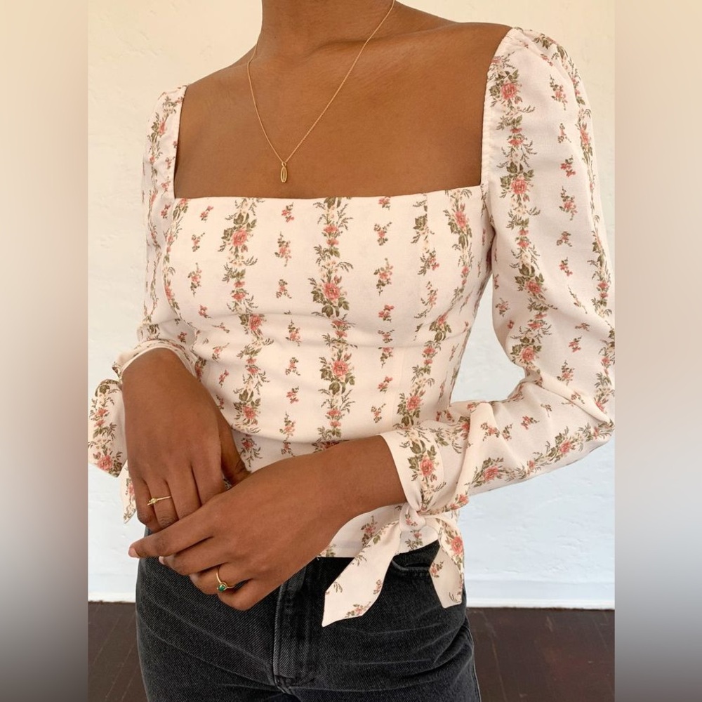 Reformation Ariana Top in Poppyseed Floral Size 4 - Picture 2 of 7